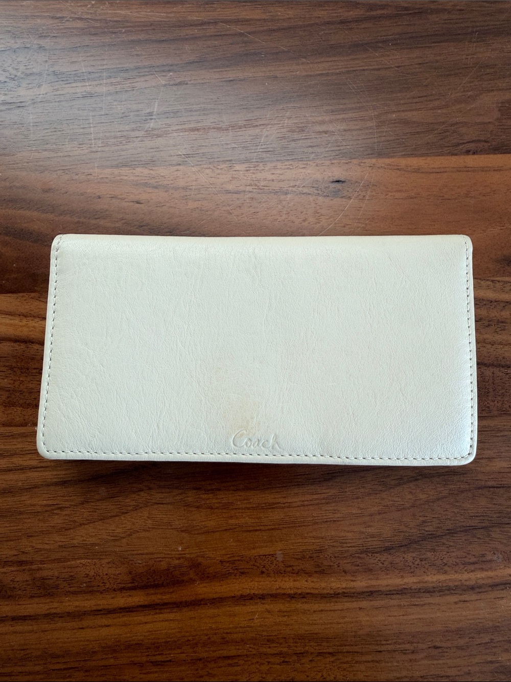 Coach Off-White Leather Checkbook Cover